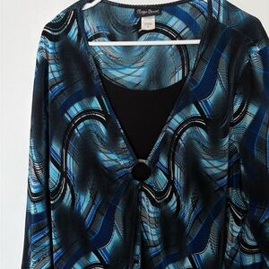 Maggie Barnes Blue and Black Patterned Top